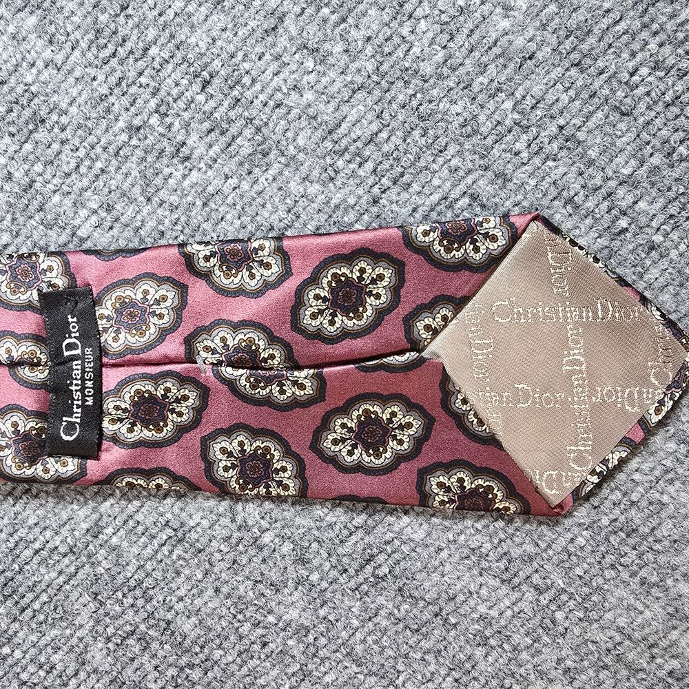 Christian Dior Silk Tie Burgundy Floral Medallion Mens Designer Wedding Necktie - Picture 4 of 7
